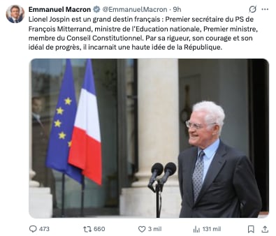 Emmanuel Macron reacciona a muerte de Lionel Jospin