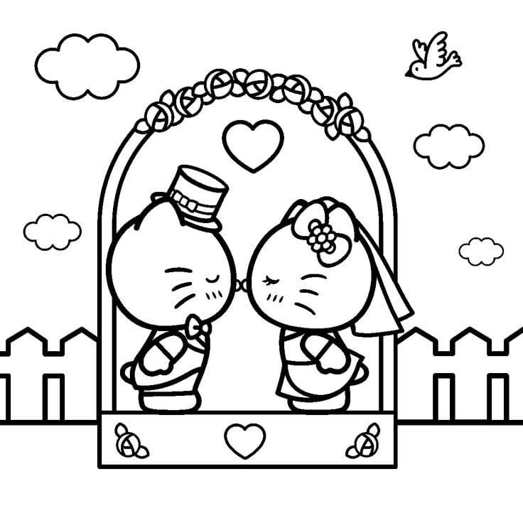 Plantillas para colorear en San Valentín: Hello Kitty besito esquimal