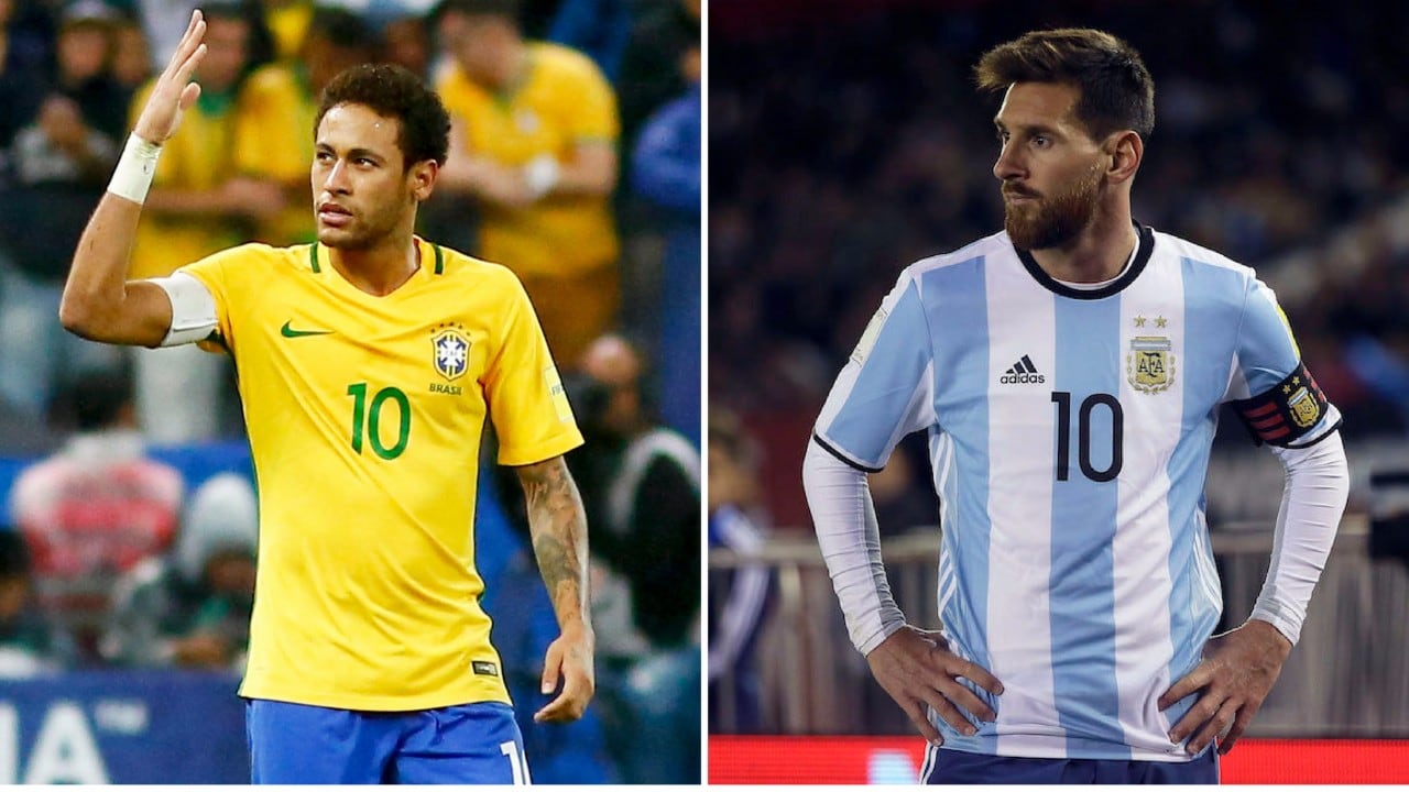 Neymar y Messi, símbolos de Brasil y Argentina respectivamente.