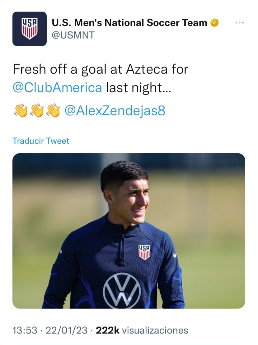 Alejandro Zendejas ya reportó con la Selección de Estados Unidos.