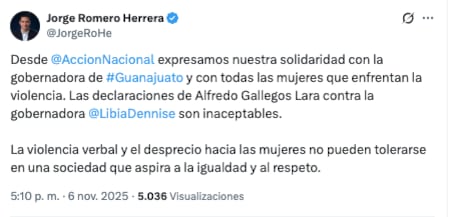 Jorge Romero Herrera se solidariza con Libia García