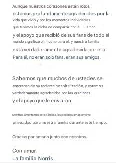 Familia de Chuck Norris habla de la muerte del actor (traducida).