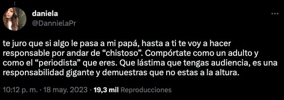 Daniela Parra defiende a su papá de Ponchote