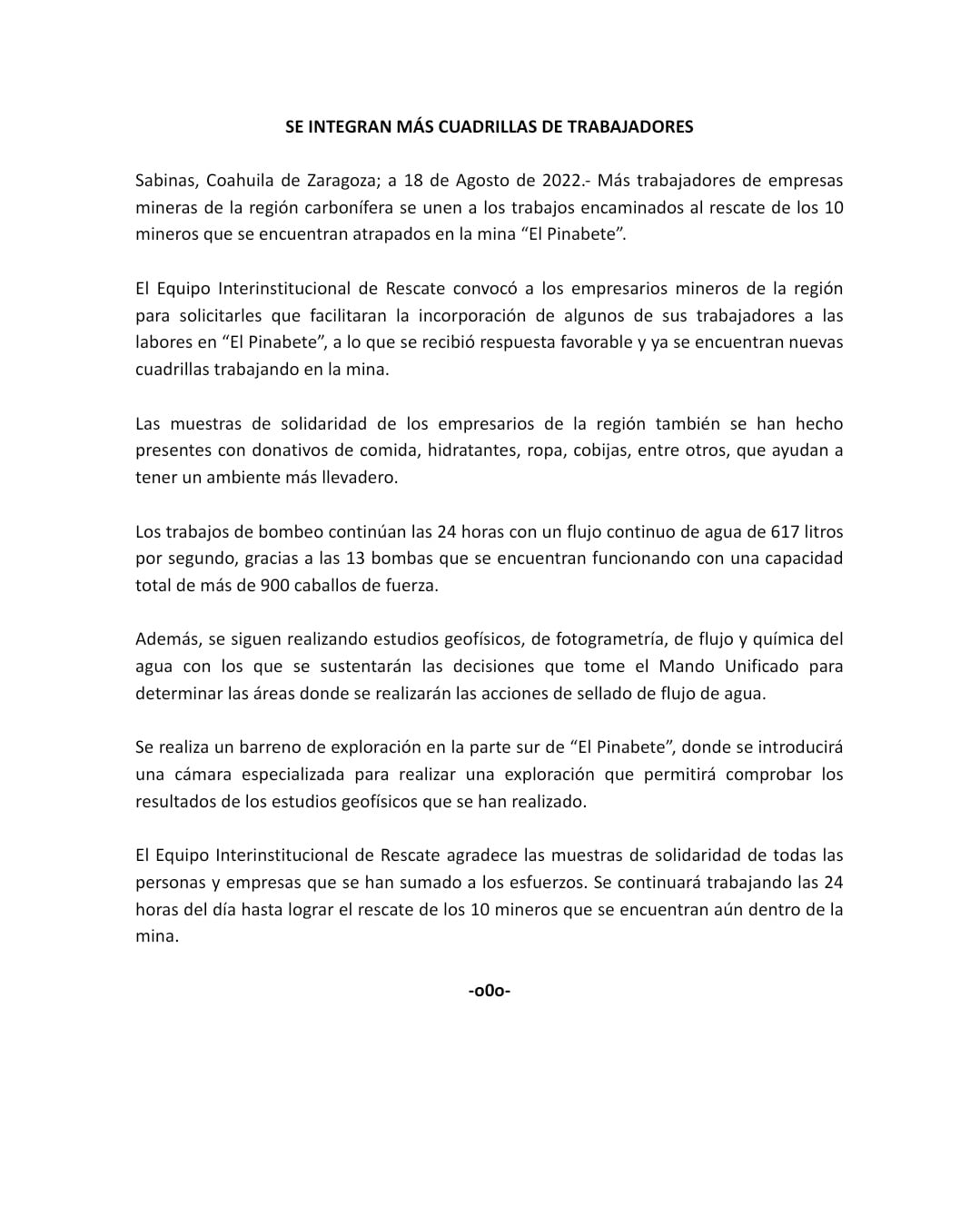 Mineros atrapados, Sabinas, Coahuila, día 17: Se integran más cuadrillas de trabajadores al rescate