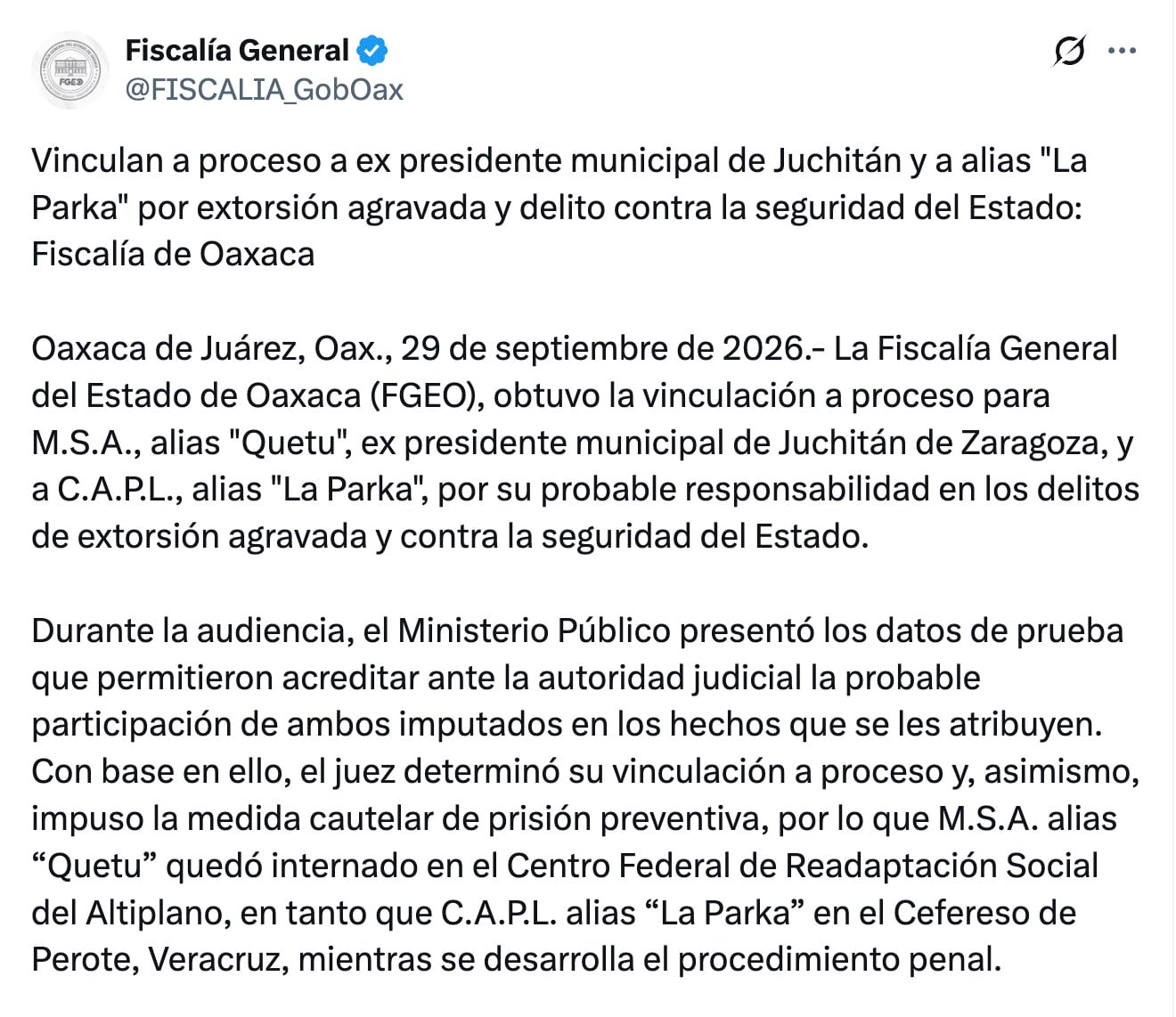 Miguel Sánchez Altamirano es vinculado a proceso en Juchitán; queda en prisión preventiva