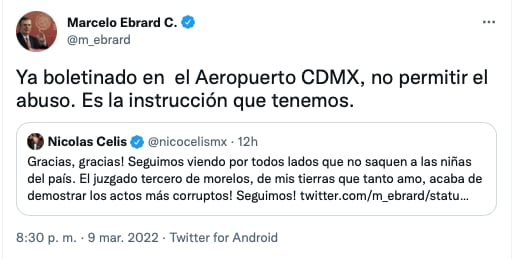 reacción de SRE del caso de las sobrinas desaparecidas del productor de la película Roma, Nicolás Celis