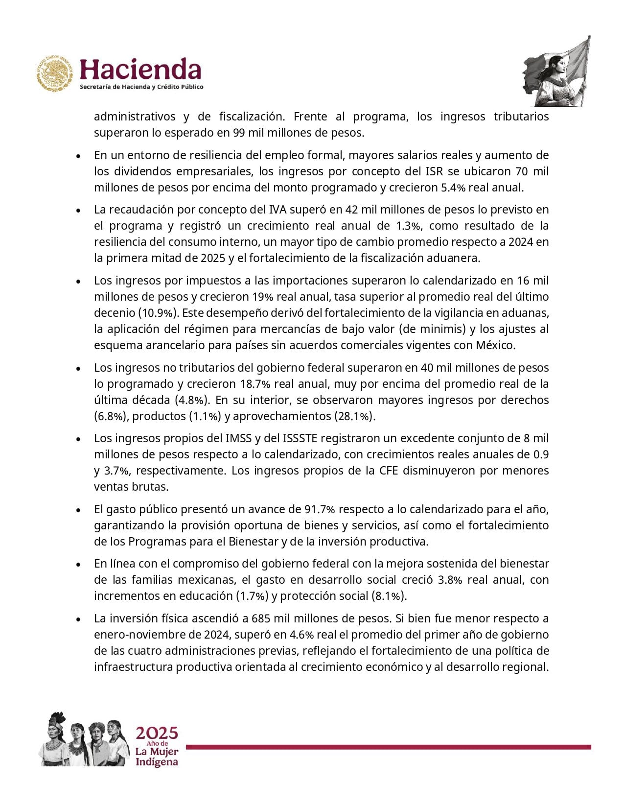 Hacienda reporta estado de las finanzas y la deuda pública al cierre de 2025