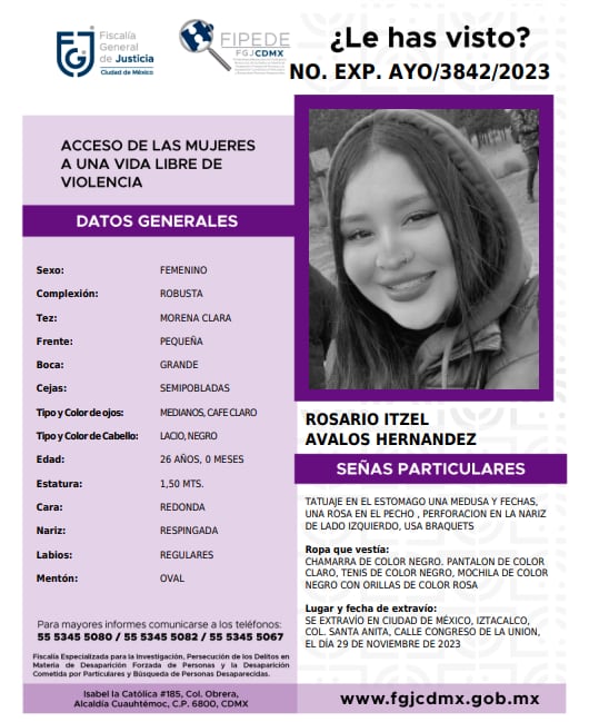 Ficha de búsqueda de Rosario Itzel Ávalos Hernández