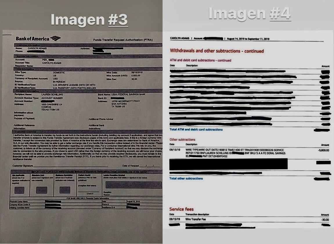 Documentos de Carolyn Adams sobre la renta de la casa en Houston