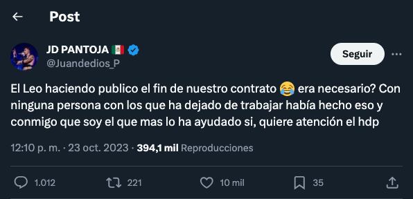 Juan de Dios Pantoja acusa a su manager de querer atención y de no serle leal
