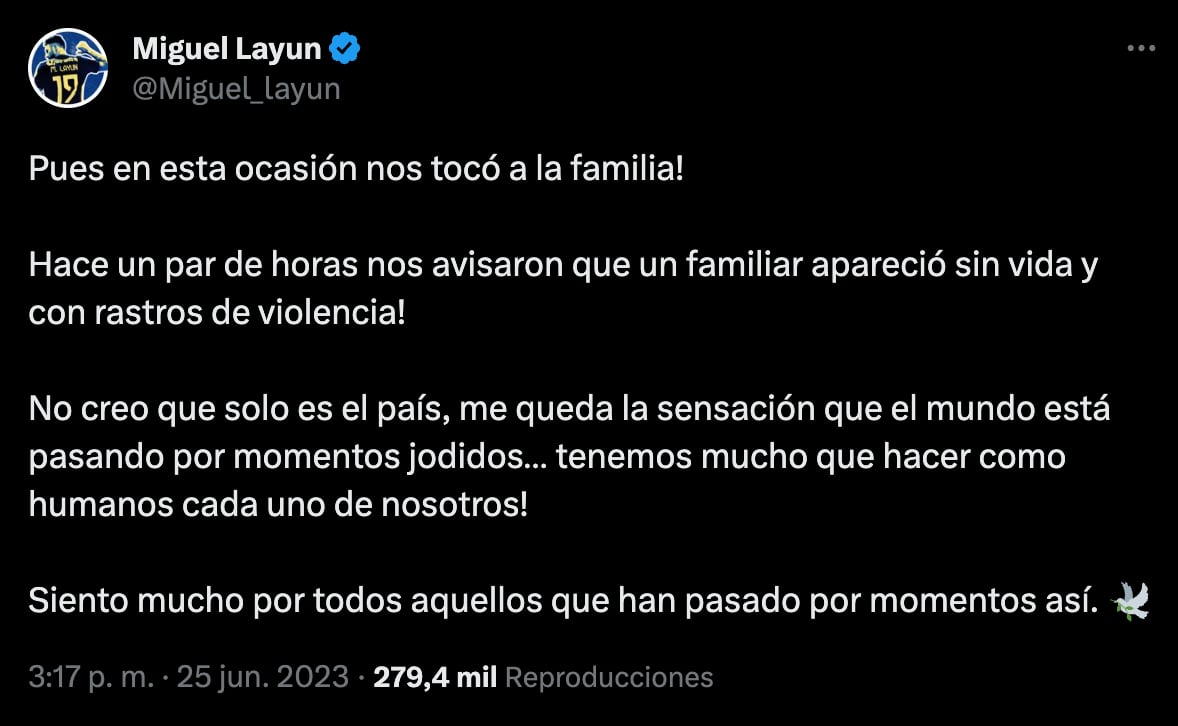 Miguel Layún denunció el asesinato de un familiar