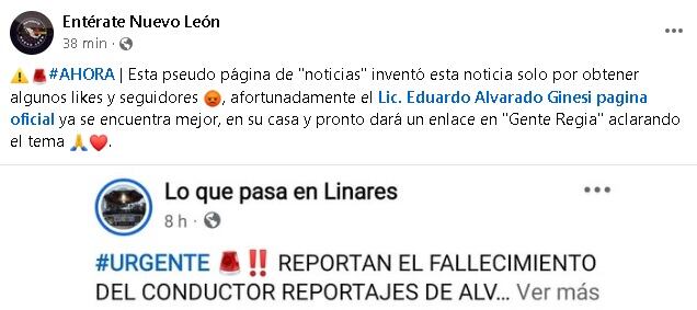 Desmienten la muerte del periodista Eduardo Alvarado Ginesi.