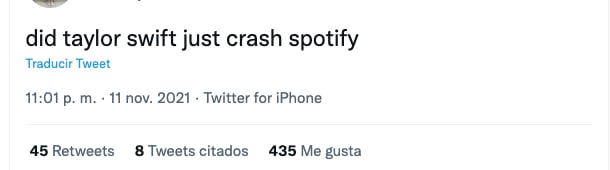 Spotify colapsa tras el estreno de (Red Taylor's Version) de Taylor Swift