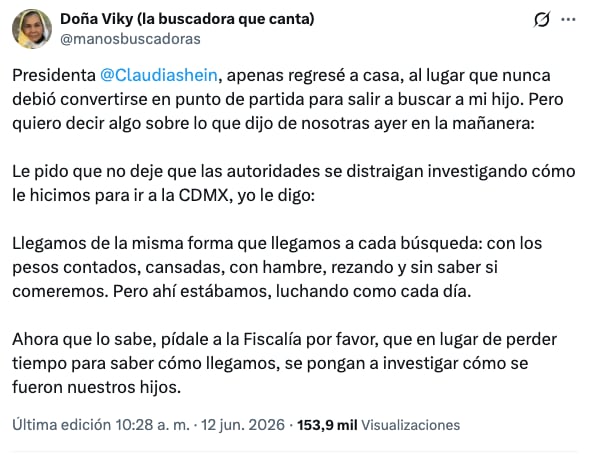 Mensaje de madre buscadora a Claudia Sheinbaum