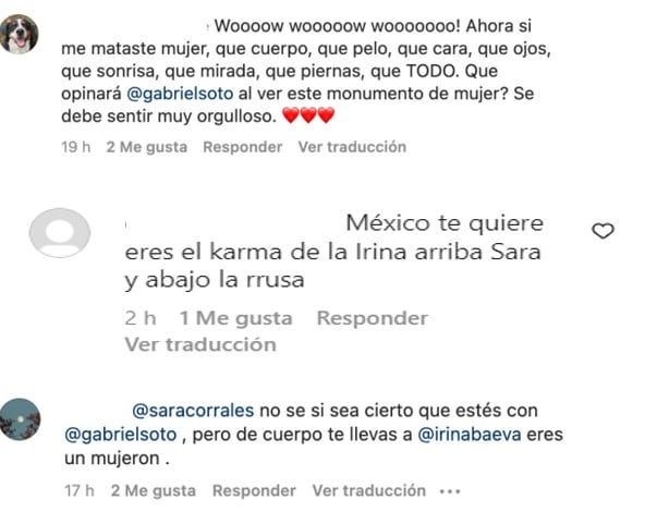 Reacciones a publicación de Sara Corrales