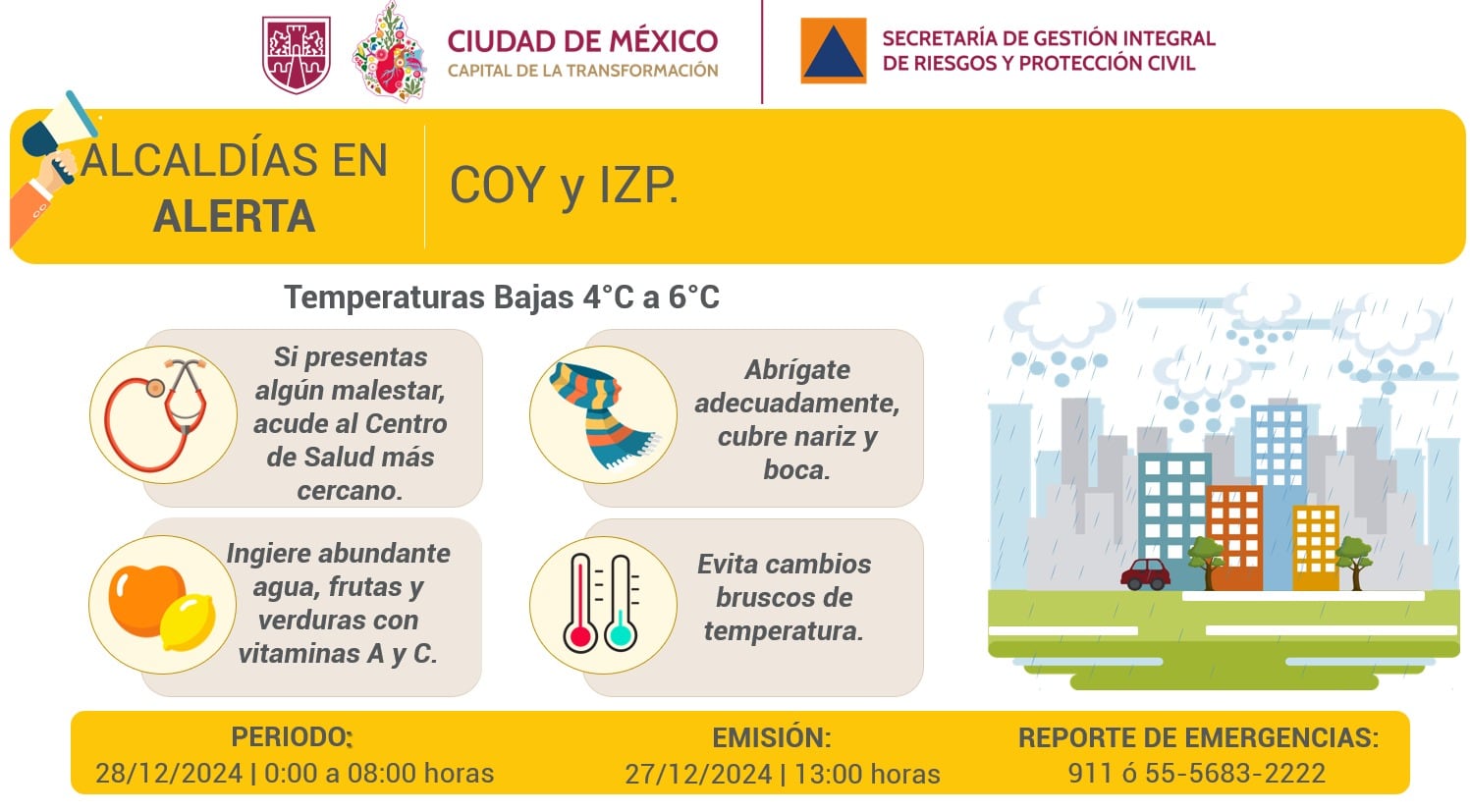 Clima CDMX 28 de noviembre: Emiten doble alerta por frío amanecer