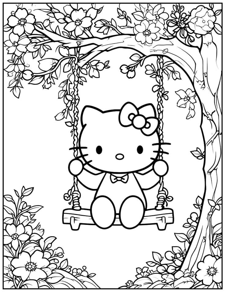 Dibujos de Hello Kitty tomando el sol de primavera para colorear