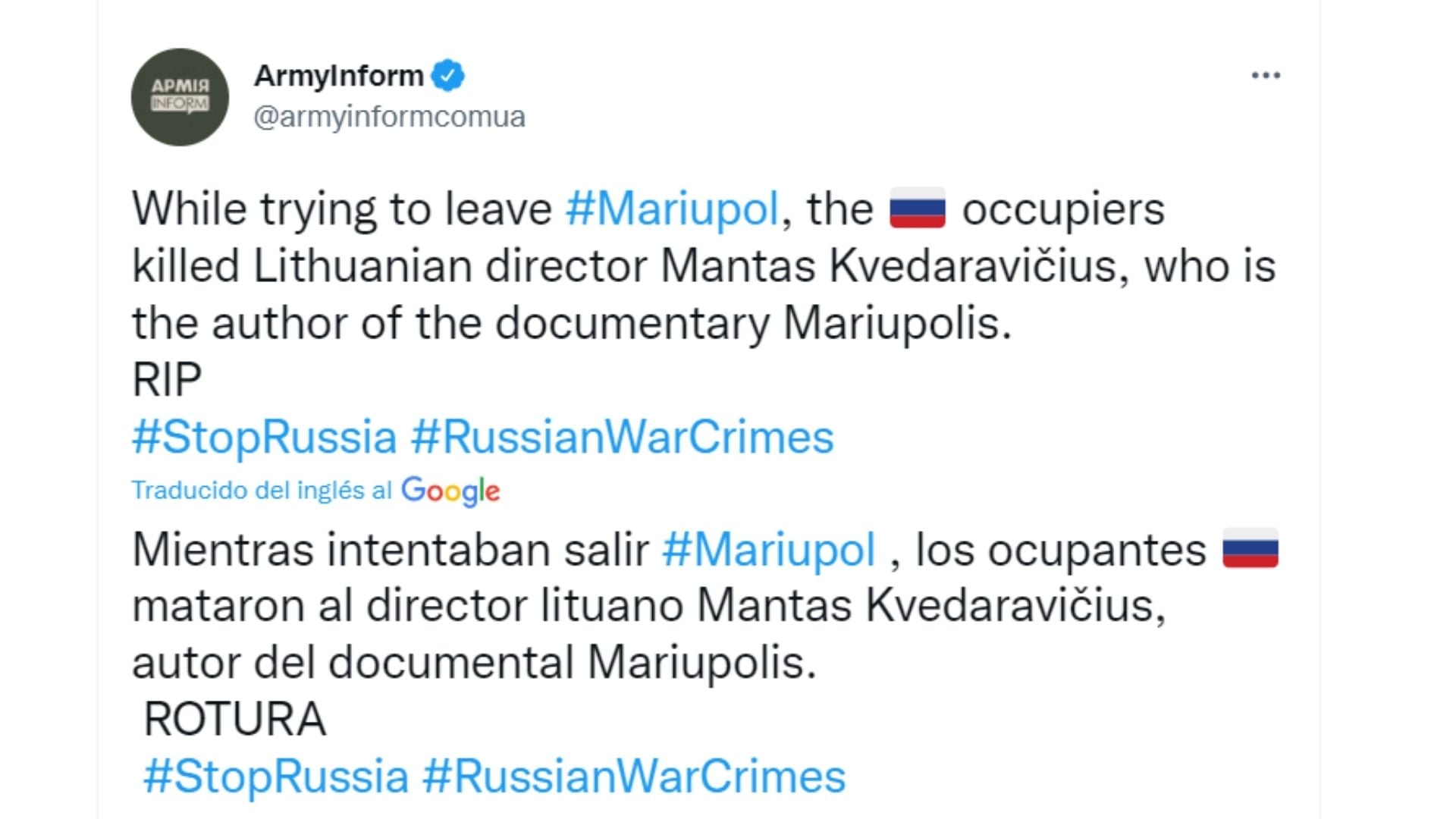 Autoridades de Ucrania sobre muerte de Mantas Kvedaravicius