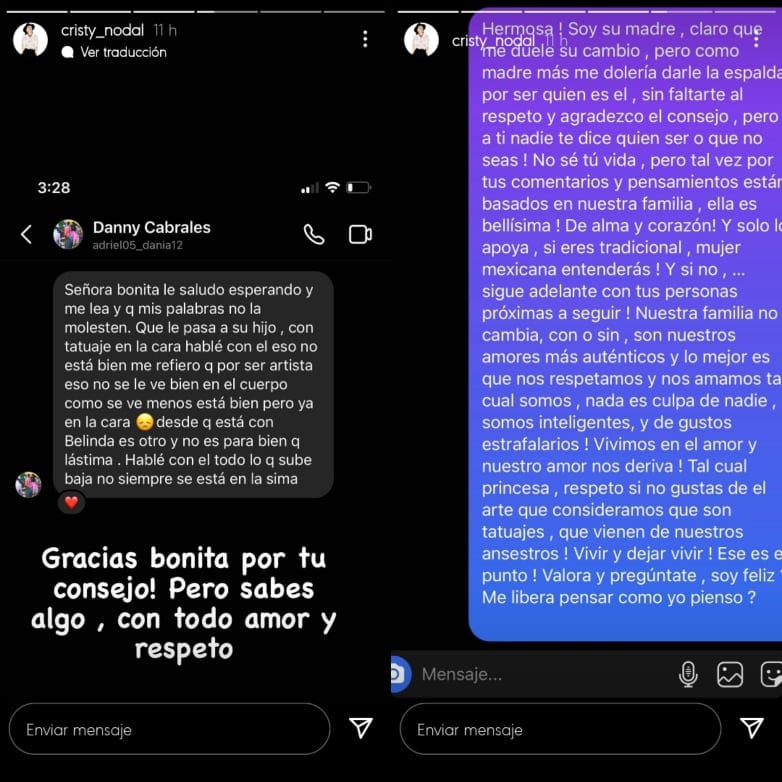 Cristy Nodal recibe reclamo por tatuajes de Christian Nodal.