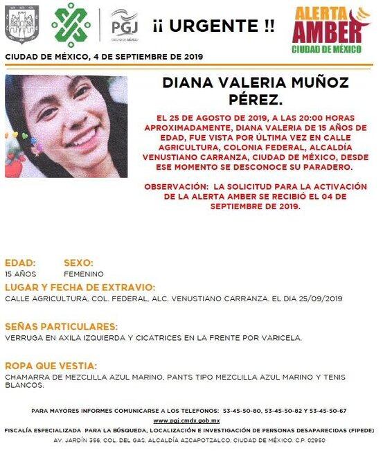 Diana Valeria Muñoz Pérez. Alerta Amber
