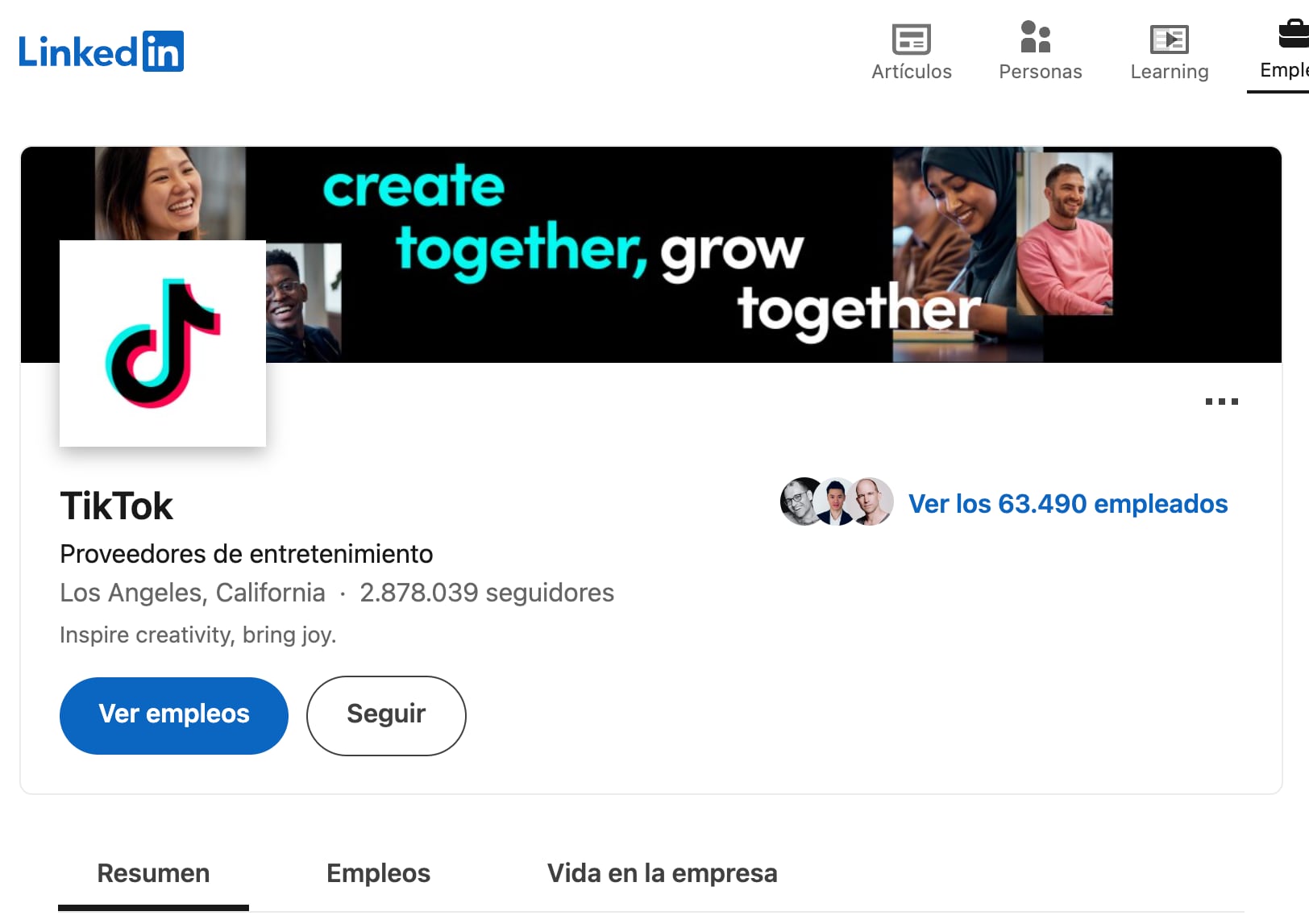 Perfil LinkedIn de TikTok