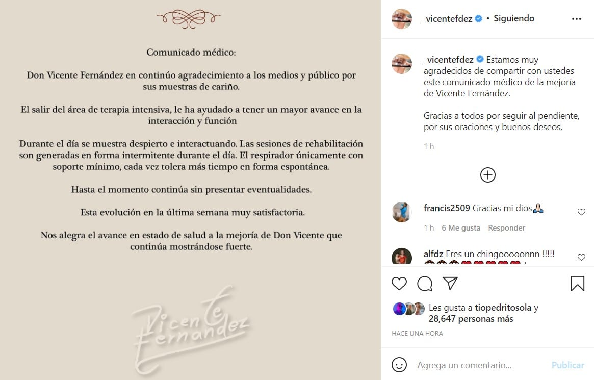 Vicente Fernández, nuevo parte médico