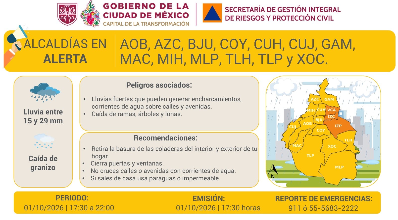 CDMX con Alerta Amarilla por lluvias