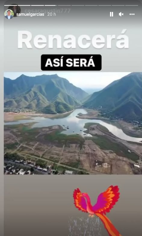 Samuel García presume que fotografía de la presa La Boca de Nuevo León, se parece al águila de Movimiento Ciudadano/captura de pantalla