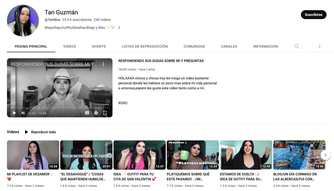 Canal de YouTube de Tania Guzmán