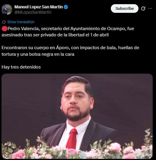 Pedro Valencia, secretario municipal de Ocampo