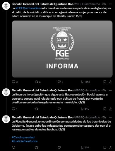 Investigación de la Fiscalía de Quintana Roo.