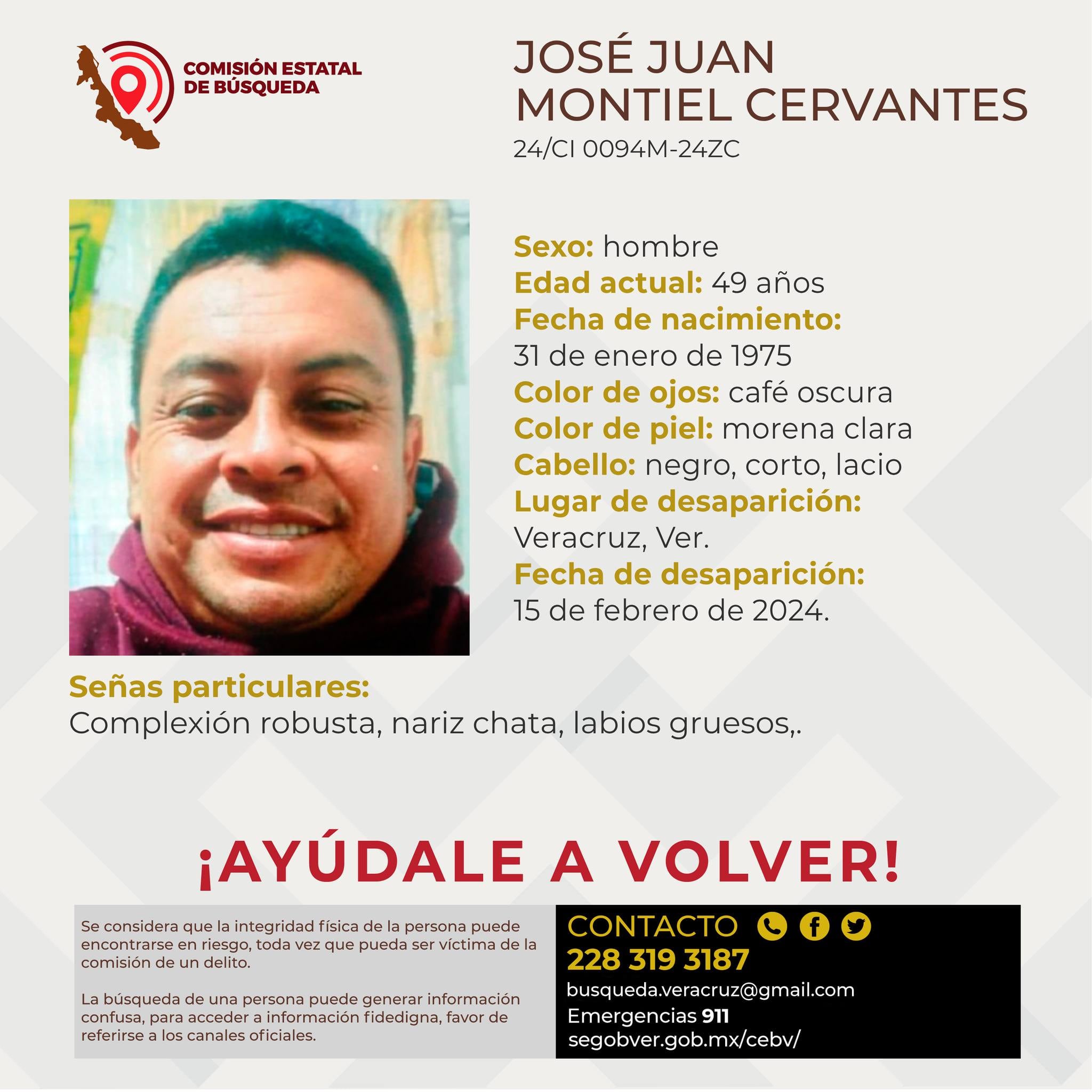 José Juan Montiel Cervantes, desaparecido en Veracruz