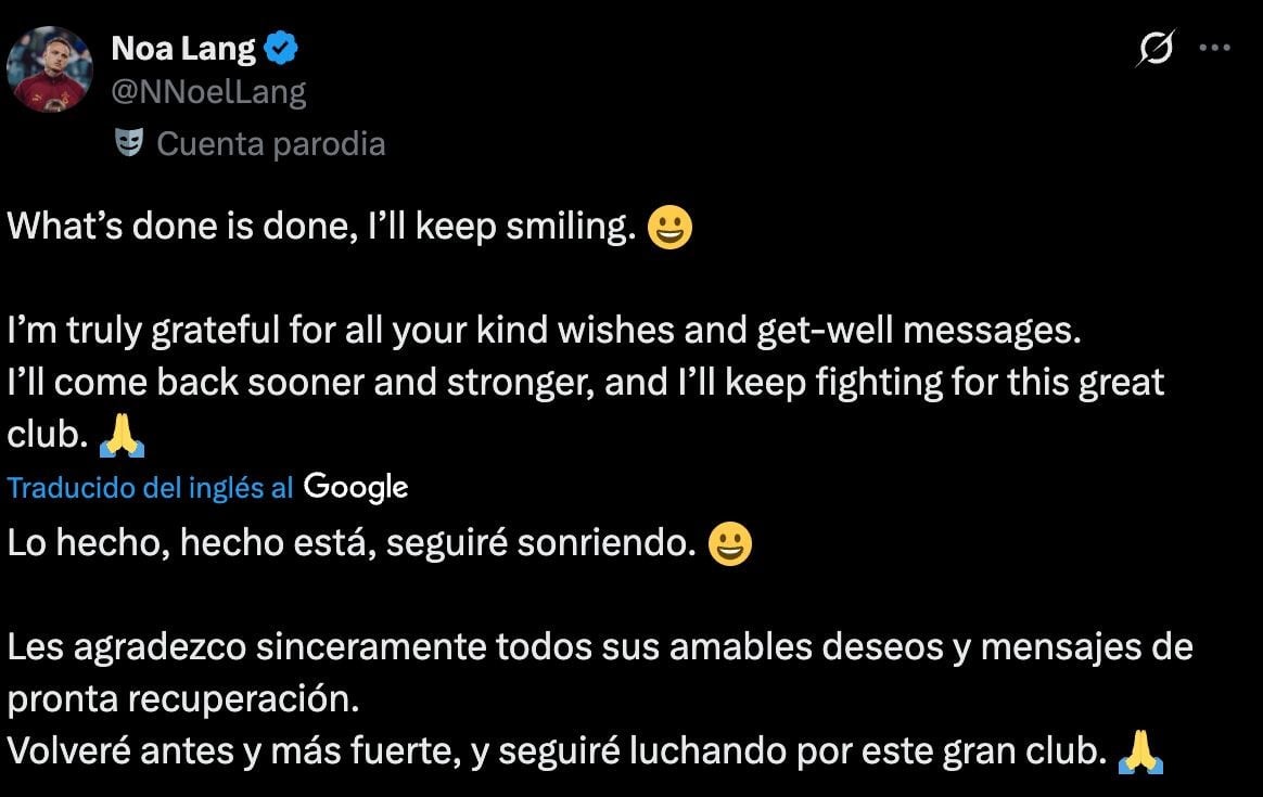 Noa Lang agradece apoyo