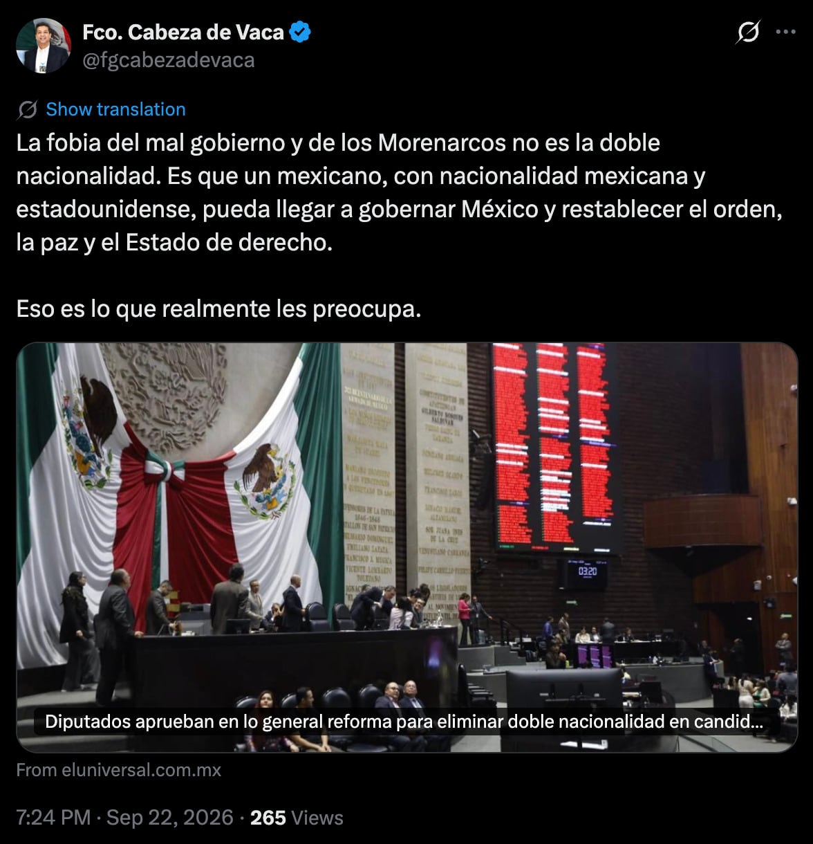 Oposición critica aprobación en lo general de reforma sobre doble nacionalidad