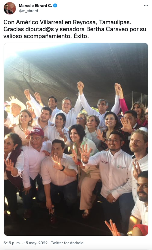 Marcelo Ebrard en la campaña a la gubernatura de Américo Villarreal en Tamaulipas/Twitter captura de pantalla
