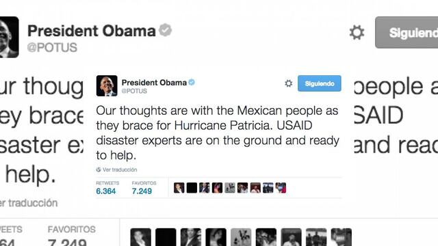 El presidente de EU Barack Obama publicó un mensaje en solidaridad con el pueblo de México e informó que personal de emergencias de EU está disponible para colaborar.