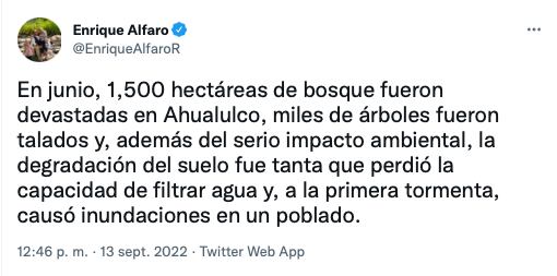 Enrique Alfaro celebra vinculación a proceso de Carlos Miguel, presunto responsable de la devastación forestal en Ahualulco/Twitter