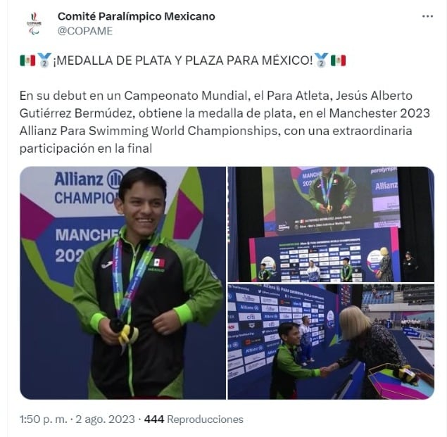 México continúa con un gran paso en el Mundial de Natación Paralímpica.