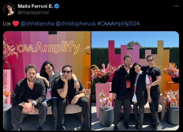 Maite Perroni con Christian Chávez y Christopher Uckermann.