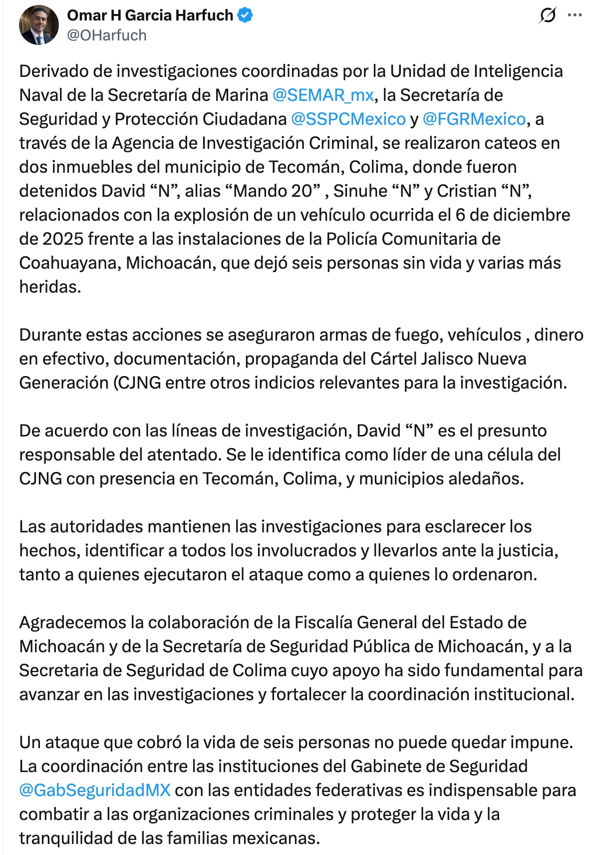 Detienen a 3 por explosión de vehículo en Coahuayana; señalan a líder del CJNG