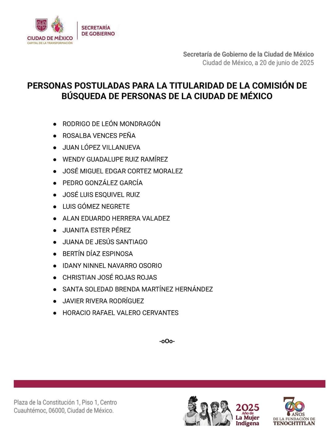 Lista de candidatos a la Comisión de Búsqueda de Personas en CDMX
