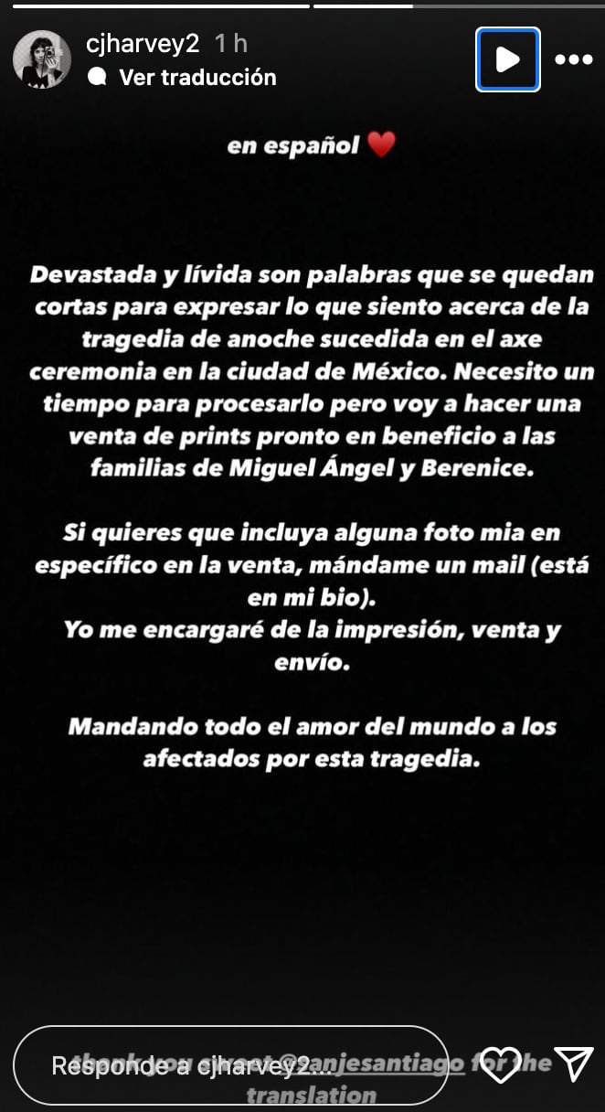 Mensaje de apoyo a las víctimas de Axe Ceremonia 2025 de CJ Harvey