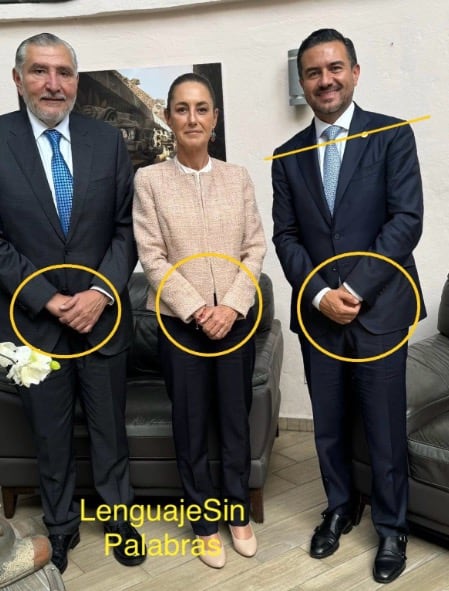 Miguel Ángel Yunes Márquez, Adán Augusto López y Claudia Sheinbaum. Lenguaje corporal.