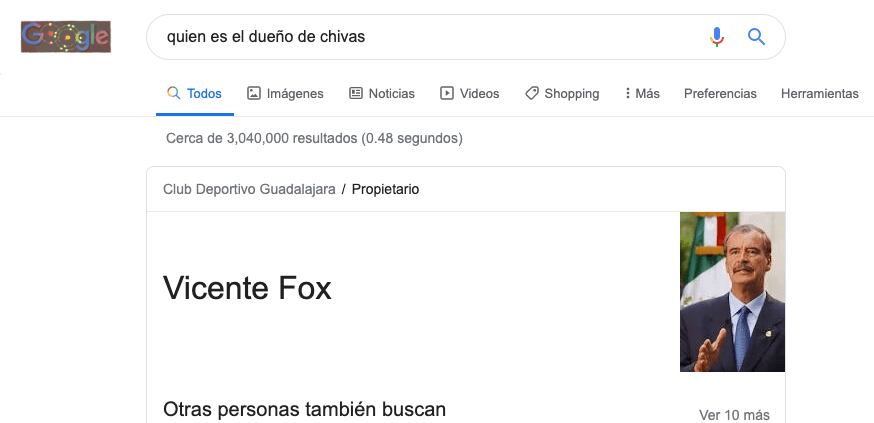 Vicente Fox aparece como resultado.