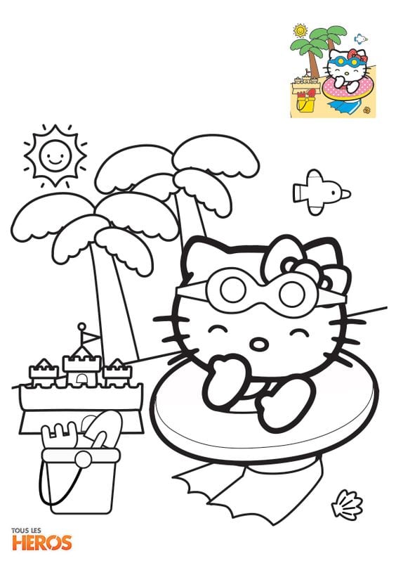 Dibujos de Hello Kitty con temática del Día del Niño para colorear