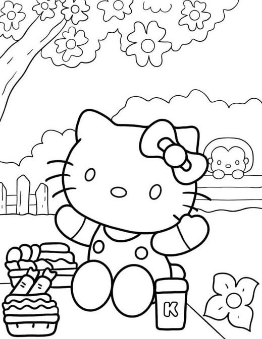 Dibujos de Hello Kitty con temática de primavera