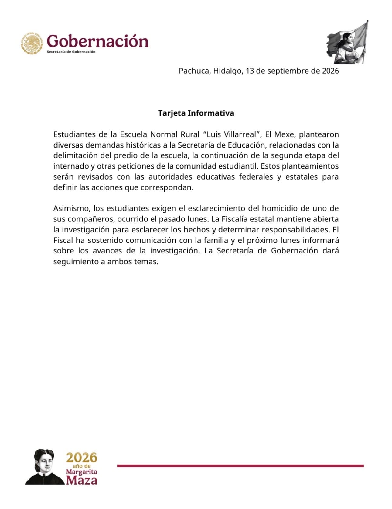 Segob por protestas de normalistas en Hidalgo