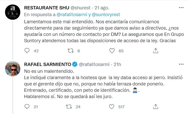 Respuesta del Restaurante Shu a Rafael Sarmiento