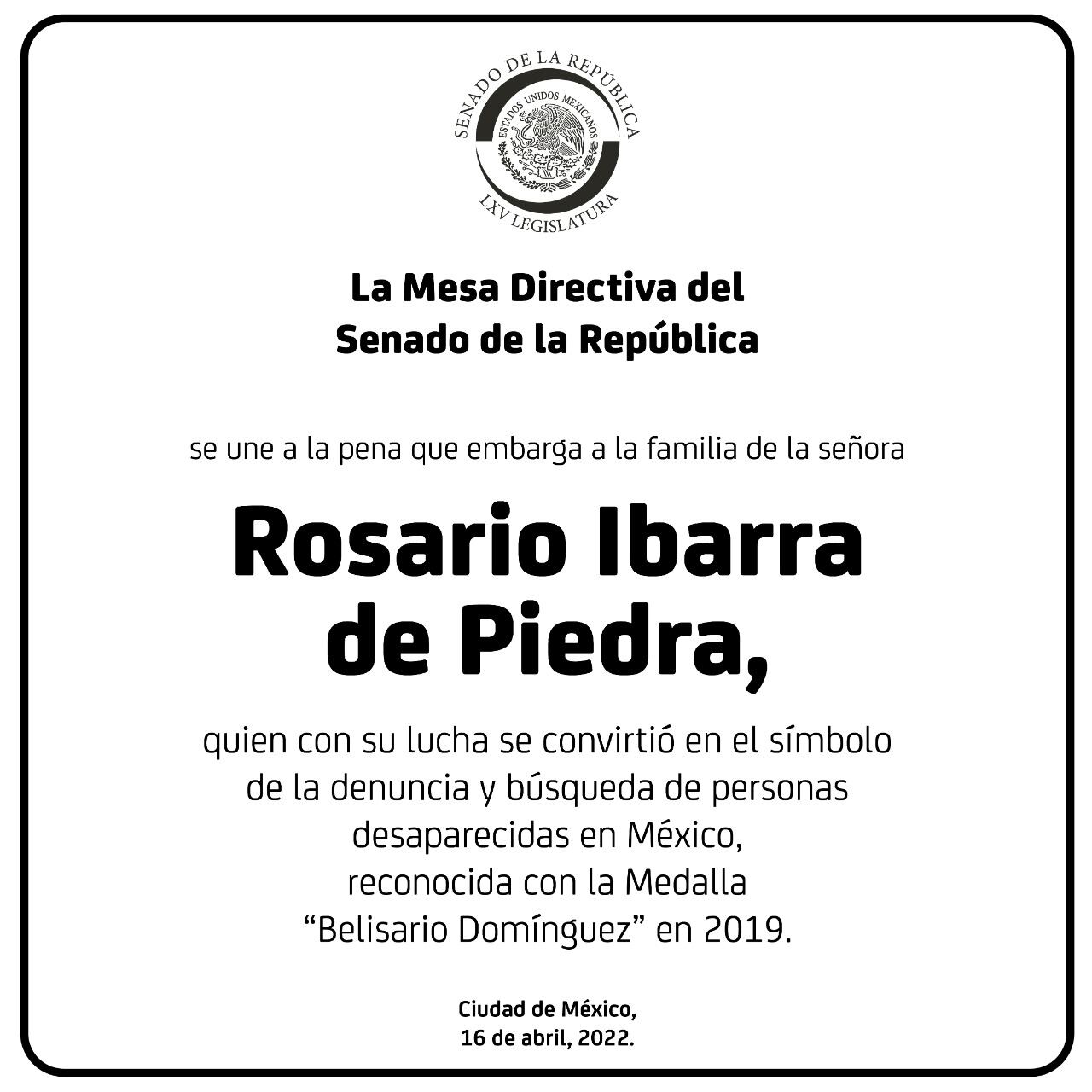 Lamentan la muerte de Rosario Ibarra de Piedra