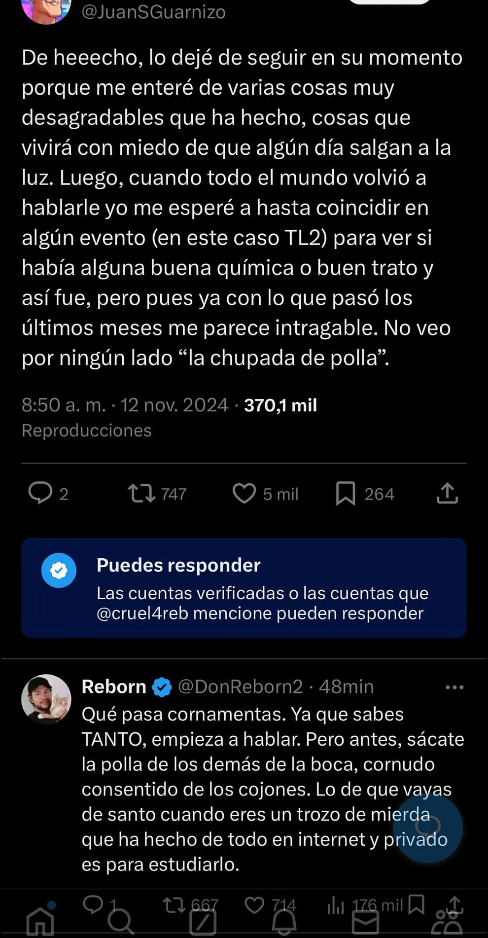 JuanSGuarnizo y Reborn se pelean